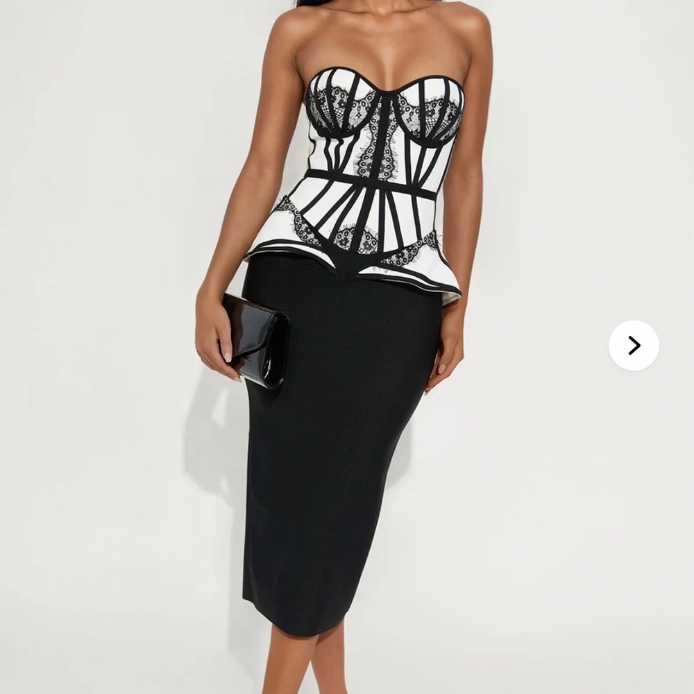Fashion Nova Black and White Strapless Dress
